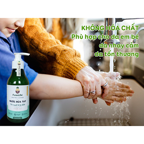Nước rửa tay hữu cơ Fuwa3e mùi tinh dầu quýt từ chế phẩm Enzyme sinh học 300ml