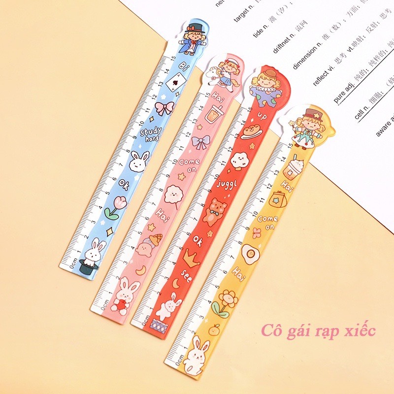 Thước kẻ trong suốt bằng nhựa dài 15cm nhiều hình nhân vật cute dễ thương