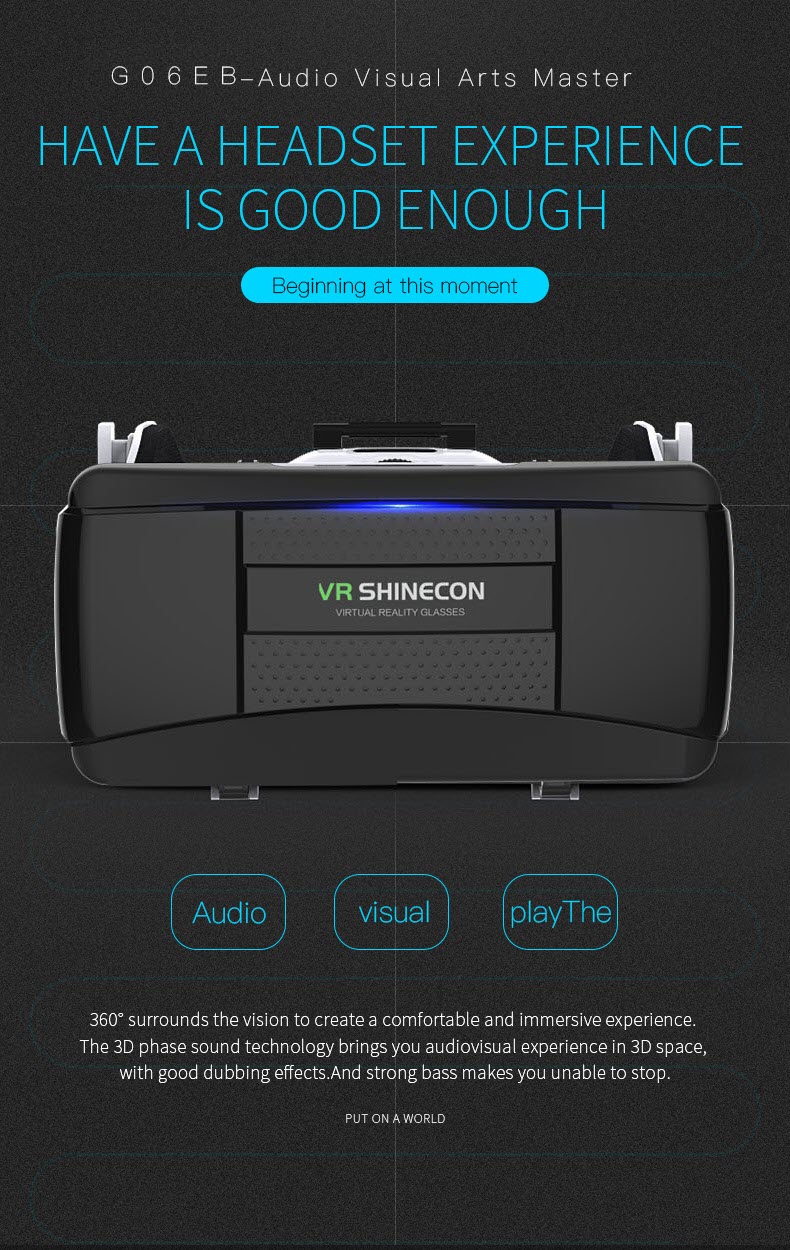 Kính Thực Tế Ảo 3D VR SHINECON 6 G06EB Android IOS - Dùng Cho Điện Thoại Từ 4.7 - 6.1 inches - Hàng Chính Hãng