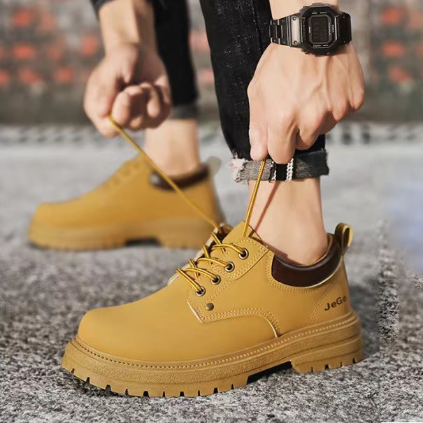 giày boots nam cổ điển đế cao thanh lịch da trơn màu da bò bct04