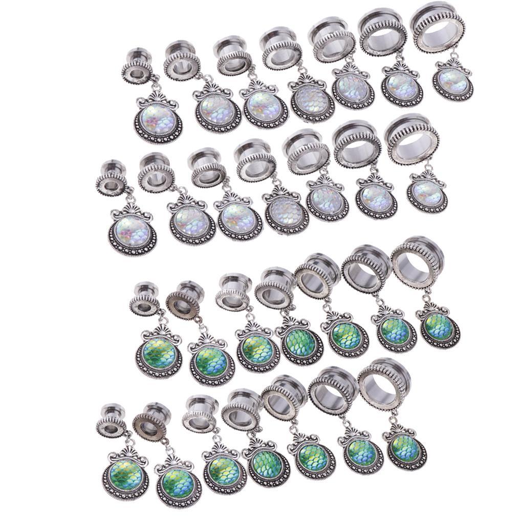 Ear  Tunnel Green Fish Scale Dangle Ear Expander Ear Piercing