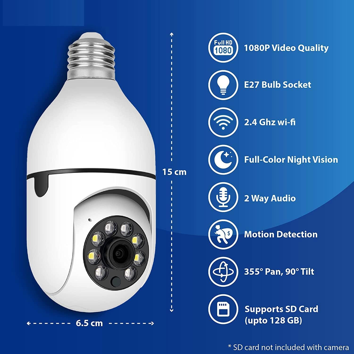Máy ảnh bóng đèn WiFi ngoài trời, camera bảo mật máy ảnh bóng đèn thông minh 1080p, camera bóng đèn không dây 360 độ