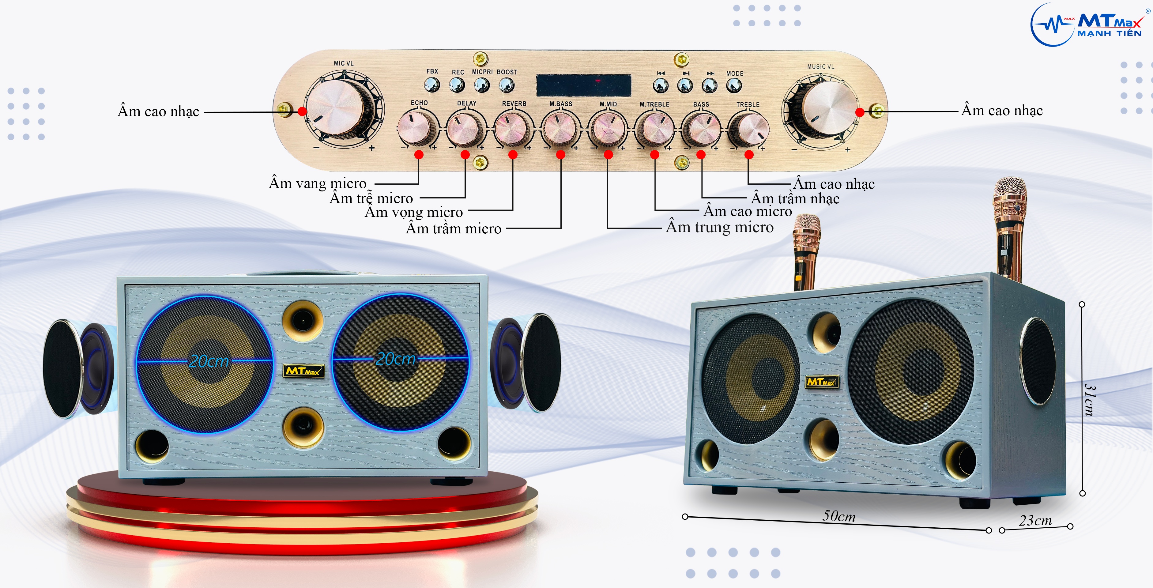 [ Tặng Kèm 2 Micro Không Dây ] Siêu Phẩm Loa Xách Tay MTMAX DK25 Pro Chính Hãng - Hệ Thống 6 Loa 3 Đường Tiếng Bass, Trung, Treble, Công Suất Khủng 400W, Âm Thanh Đa Hướng,  Bảo Hành 12 Tháng, Hàng Chính Hãng
