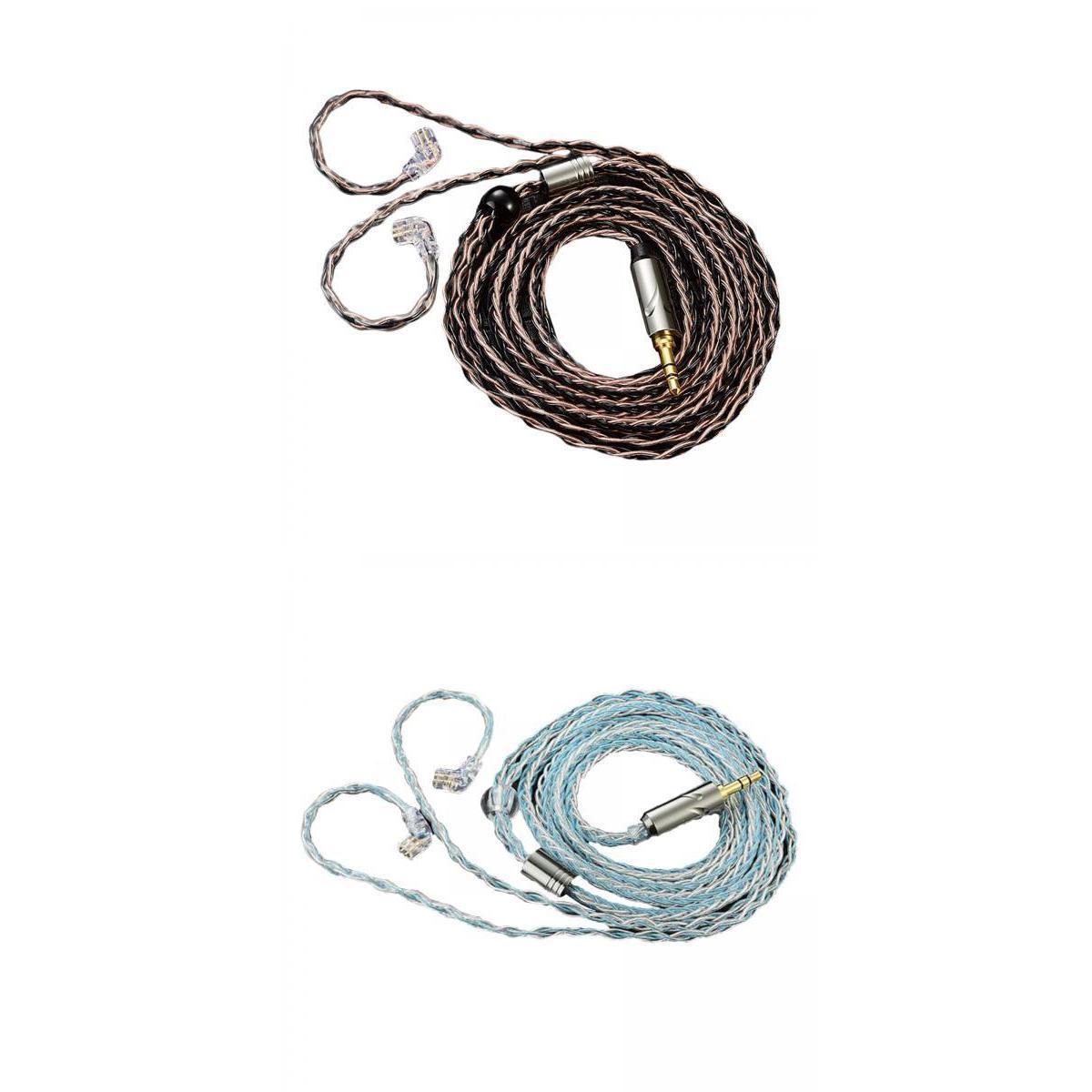 2 Count Earbuds 8 Core Braiding Cable Wire in-Ear 2 Pin 3.5mm Plug for KZ