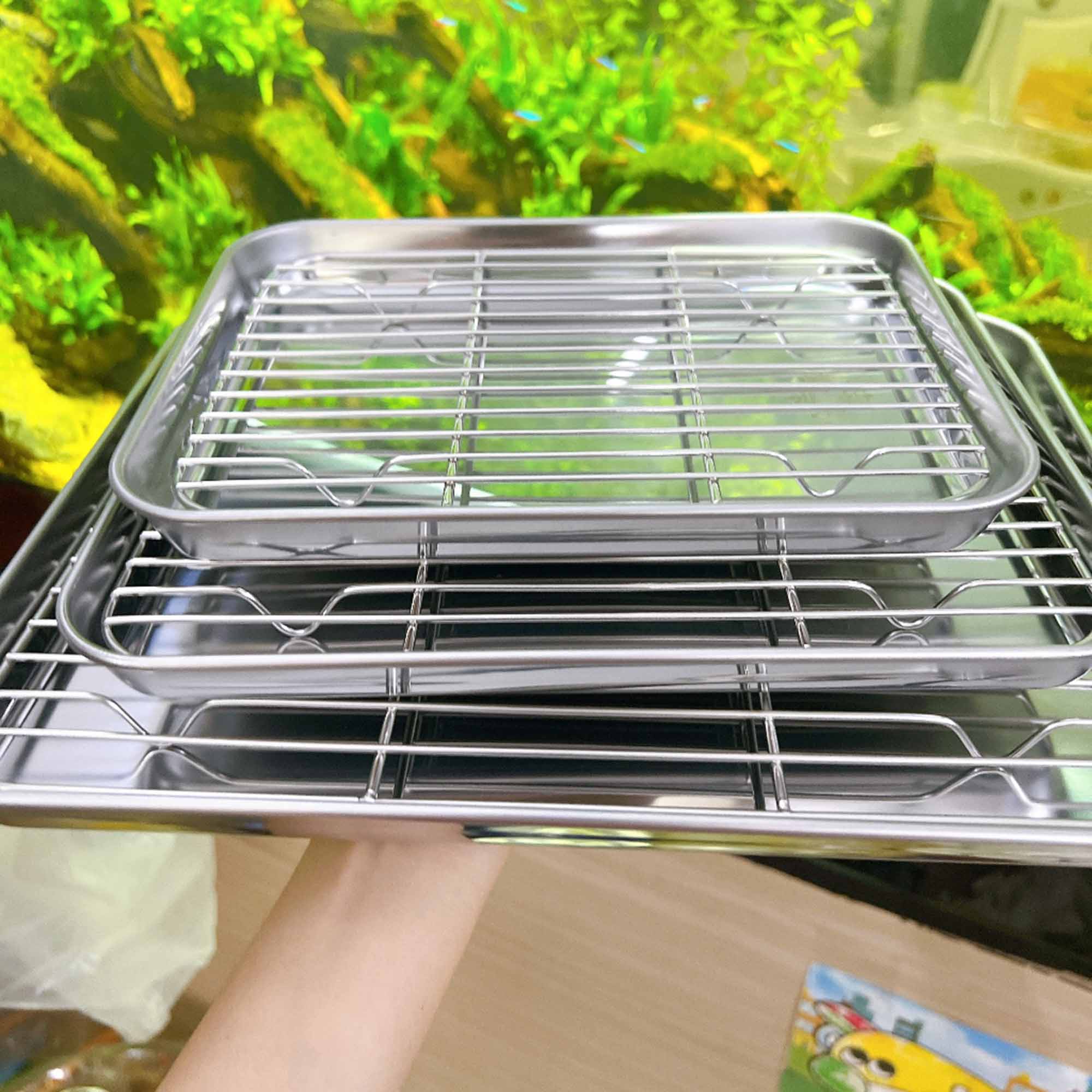 Khay Nướng Inox TOKDODO Kèm Vỉ Hấp Dùng Để Nướng Bánh , Thực Phẩm, Up Cốc Tiện Dụng