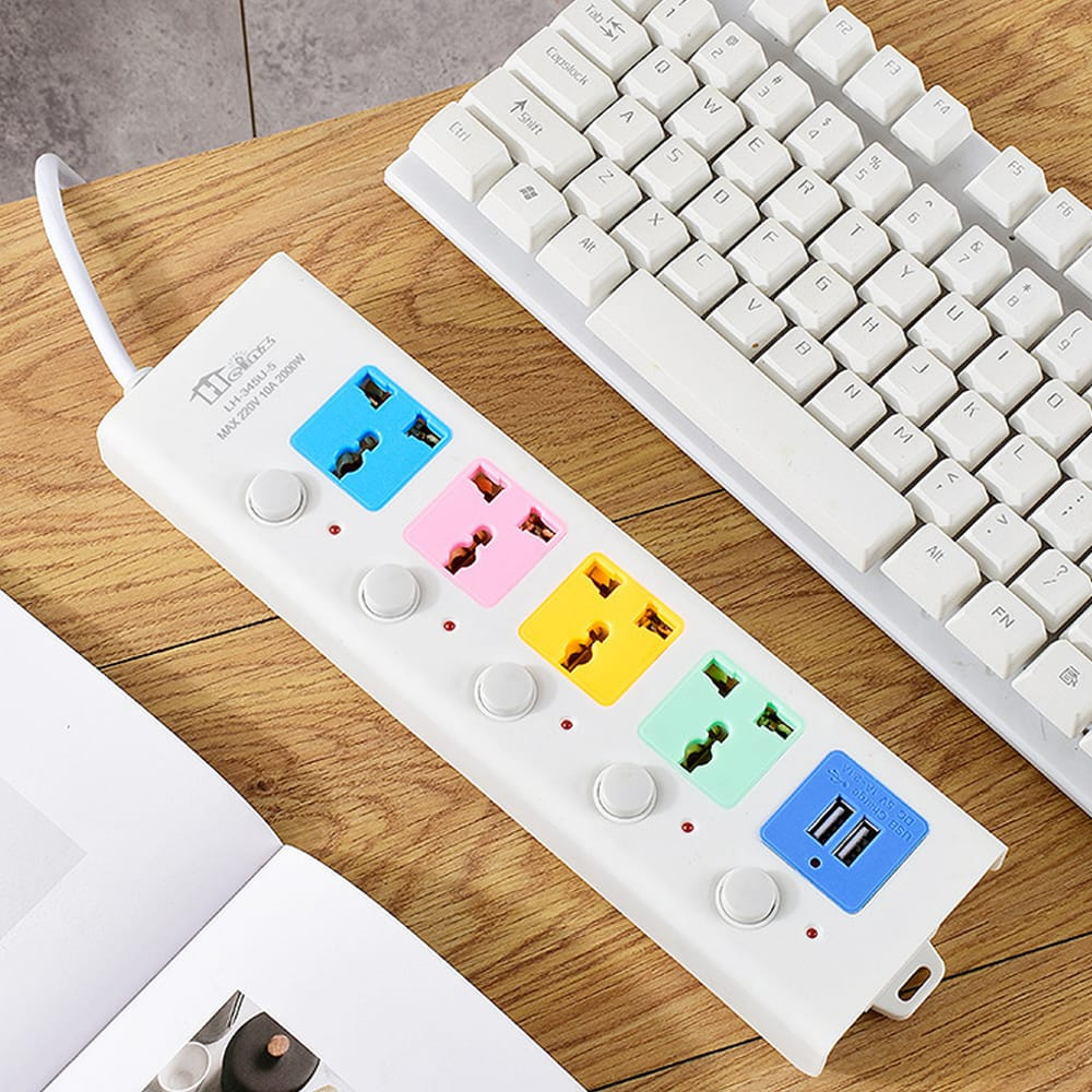 Ổ Cắm Điện USB Đa Năng Cao Cấp Chống Giật 2 Cổng Cắm USB Công Suất 2500W, Có Chốt An Toàn Dây 2m /5m Tiện Dụng