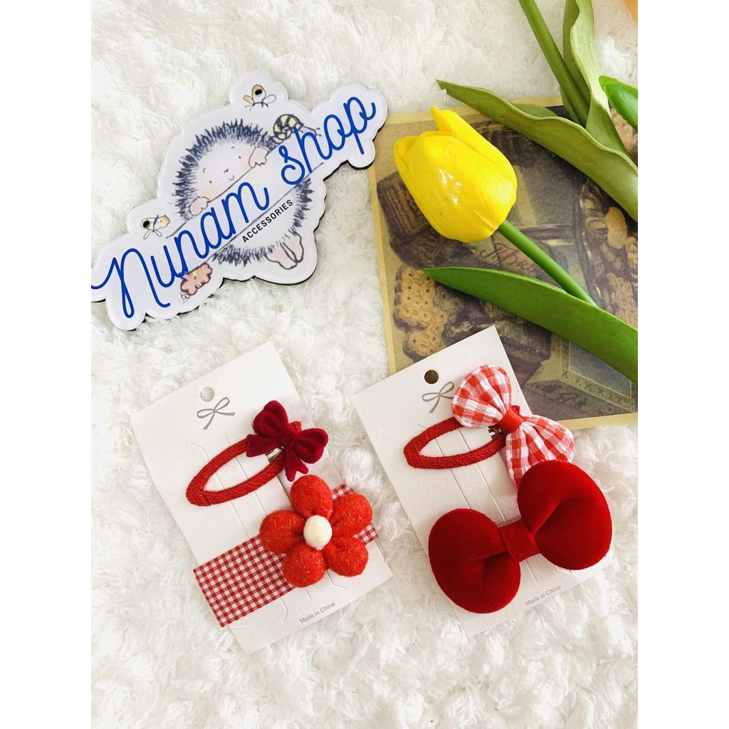 Set 2 - Kẹp tóc nơ đỏ rực rỡ công chúc xinh đẹp - Nunam shop kẹp tóc tiểu thư đẹp cute