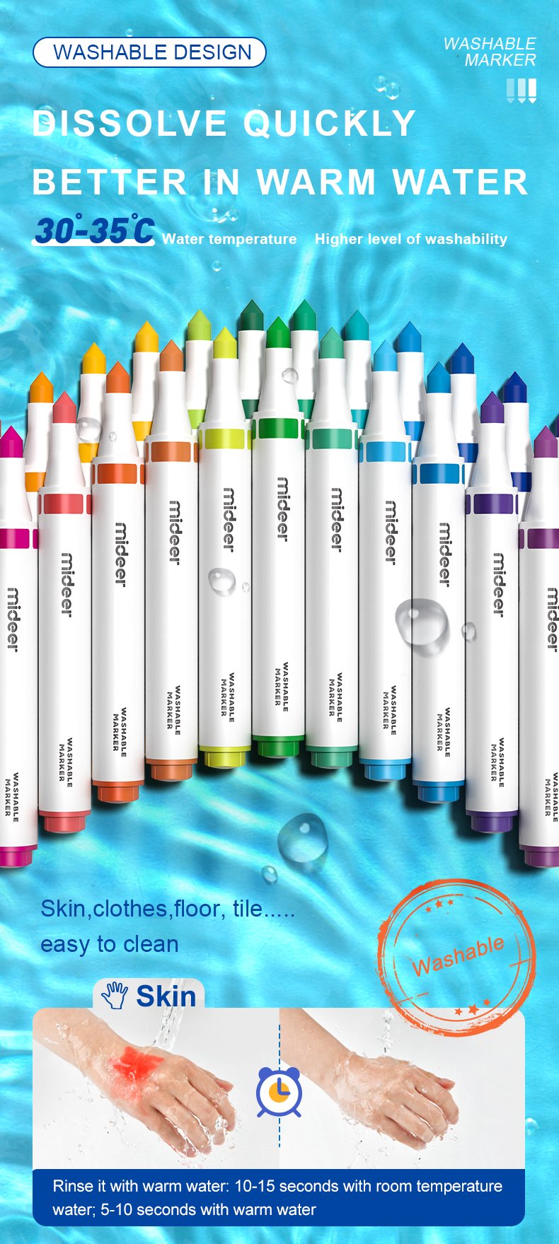 Bút Màu Dạ tập vẽ an toàn dễ tẩy rửa hãng Mideer - Mideer Washable Markers