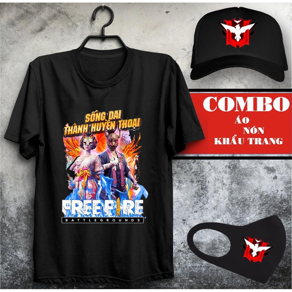 BST Combo Áo Thun Free Fire Màu Đen Rank Huyền Thoại -+ Đại kiến tướng kèm nón khẩu trang FF Cực Đẹp