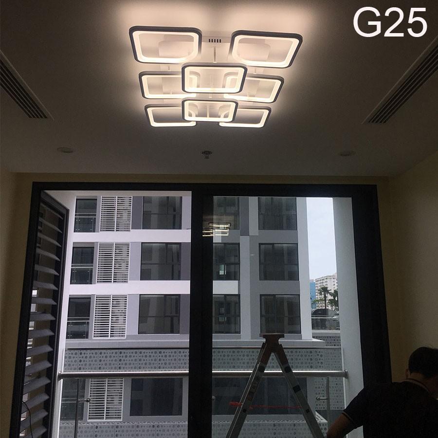 ĐÈN led ốp trần , đèn trang trí phòng khách G25 8 cánh vuông hiện đại 3 chế độ sáng kèm điều khiển từ xa