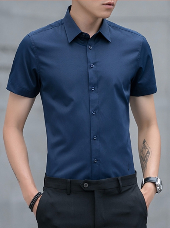 Áo sơ mi nam ngắn tay màu xanh đen