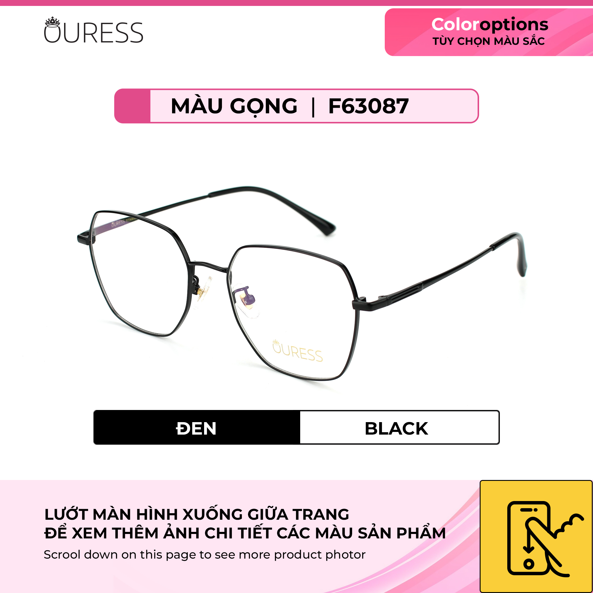 Gọng kính cận F63087 chất liệu titan thời trang mắt kính OURESS nam nữ siêu nhẹ siêu bền