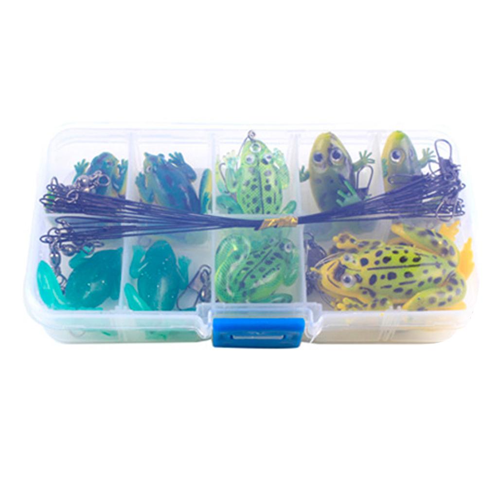 30pcs Mixed Pattern Topwater Lure Frog Soft Bait Accessories Swivels Leaders