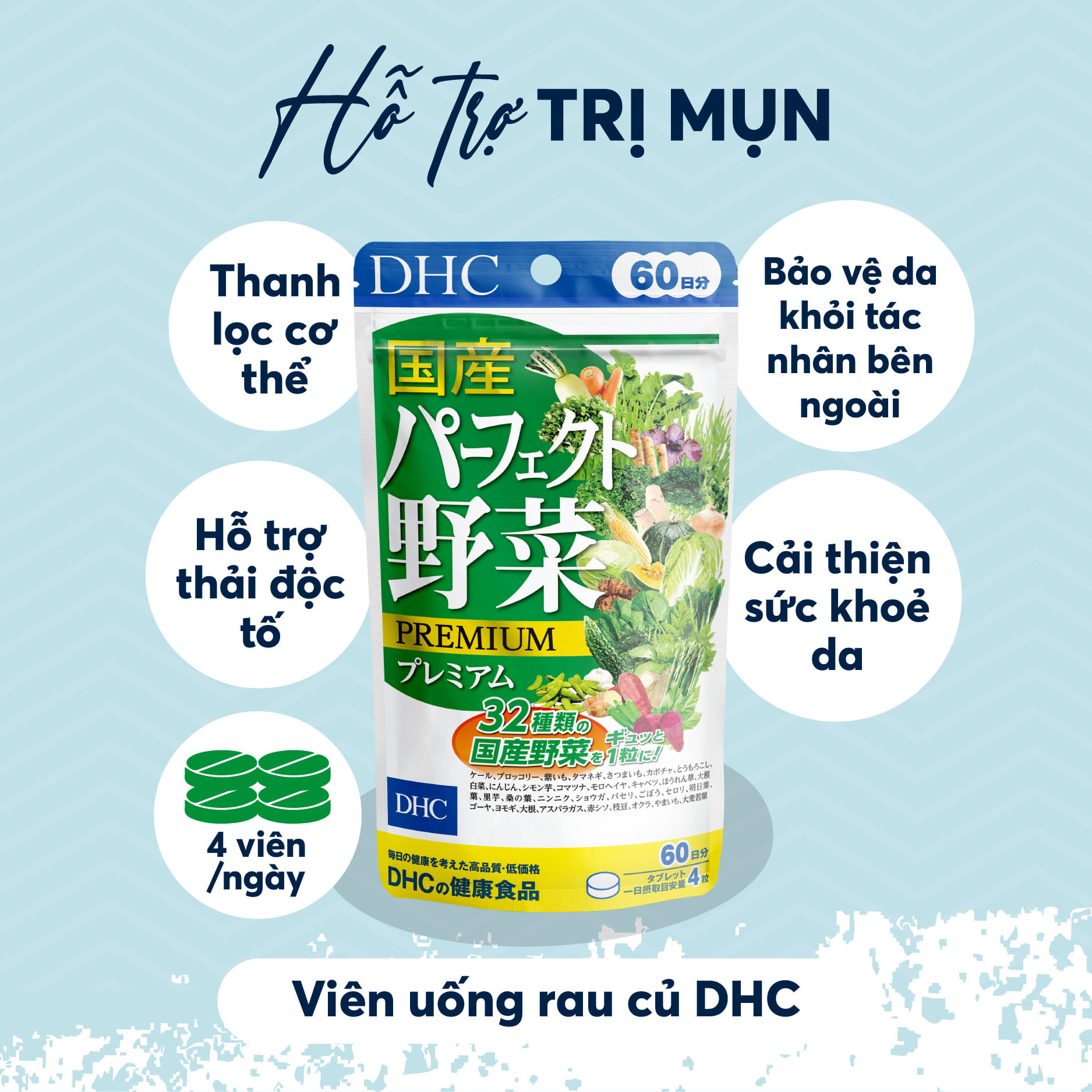 Rau củ tổng hợp DHC Nhật hỗ trợ hệ tiêu hóa, thanh lọc cơ thể, giảm nóng trong, giảm mụn, tăng sức khỏe tổng thể - OZ Slim Store