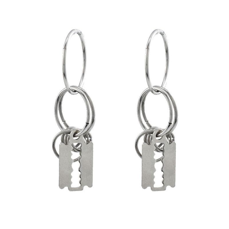 Bông tai nam nữ hình lưỡi lam vòng tròn unisex