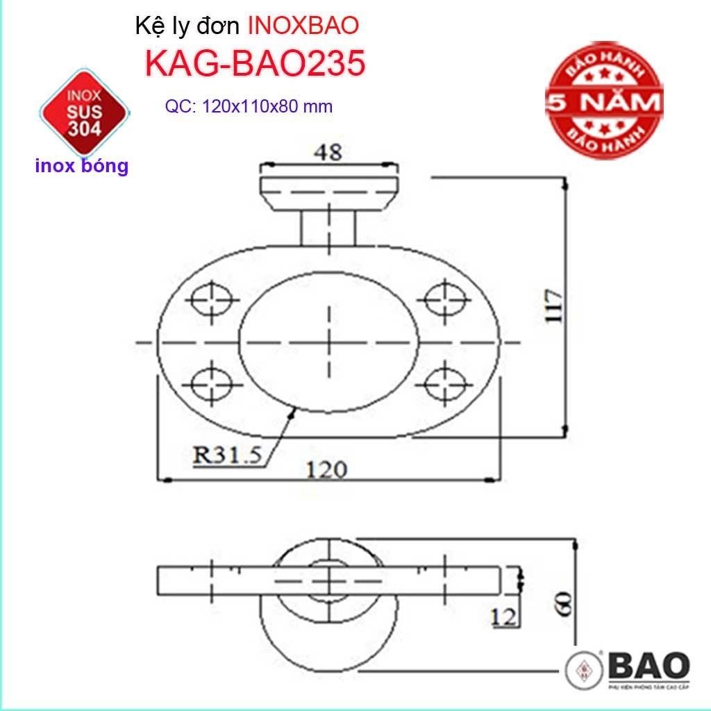 Kệ ly đơn Inox Bảo KAG-BAO235, giá ly bàn chải đánh răng SUS304 cao cấp siêu bền thiết kế tuyệt đẹp tiện dụng