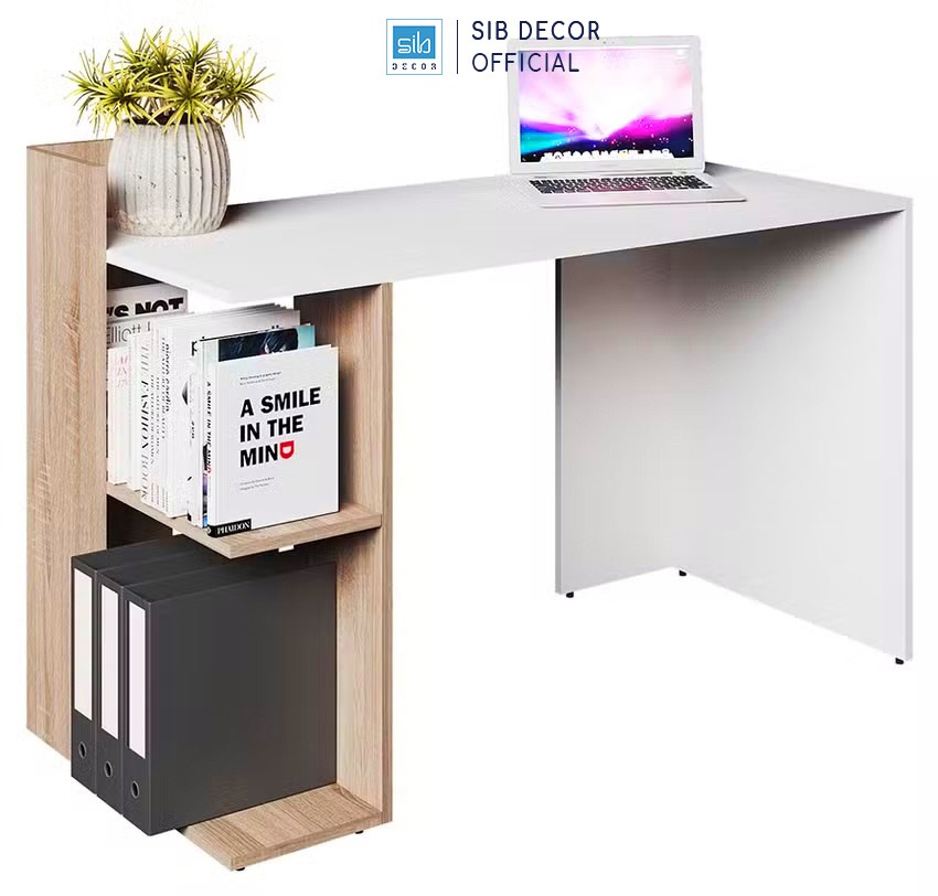 Bàn Làm Việc Đơn Giản Dài 120cm, Phối Chân Bàn Kệ Sách Đa Năng Thương Hiệu SIB Decor BLV80/81/82