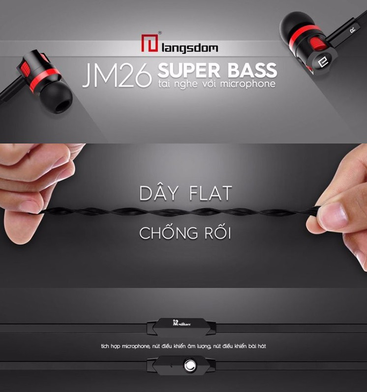 Bộ Sản Phẩm Thiết Bị Chuyển Đổi Âm Thanh VietTech Bluetooth Music và Tai Nghe Langsdom JM26 - Màu Đen - Hàng Chính Hãng