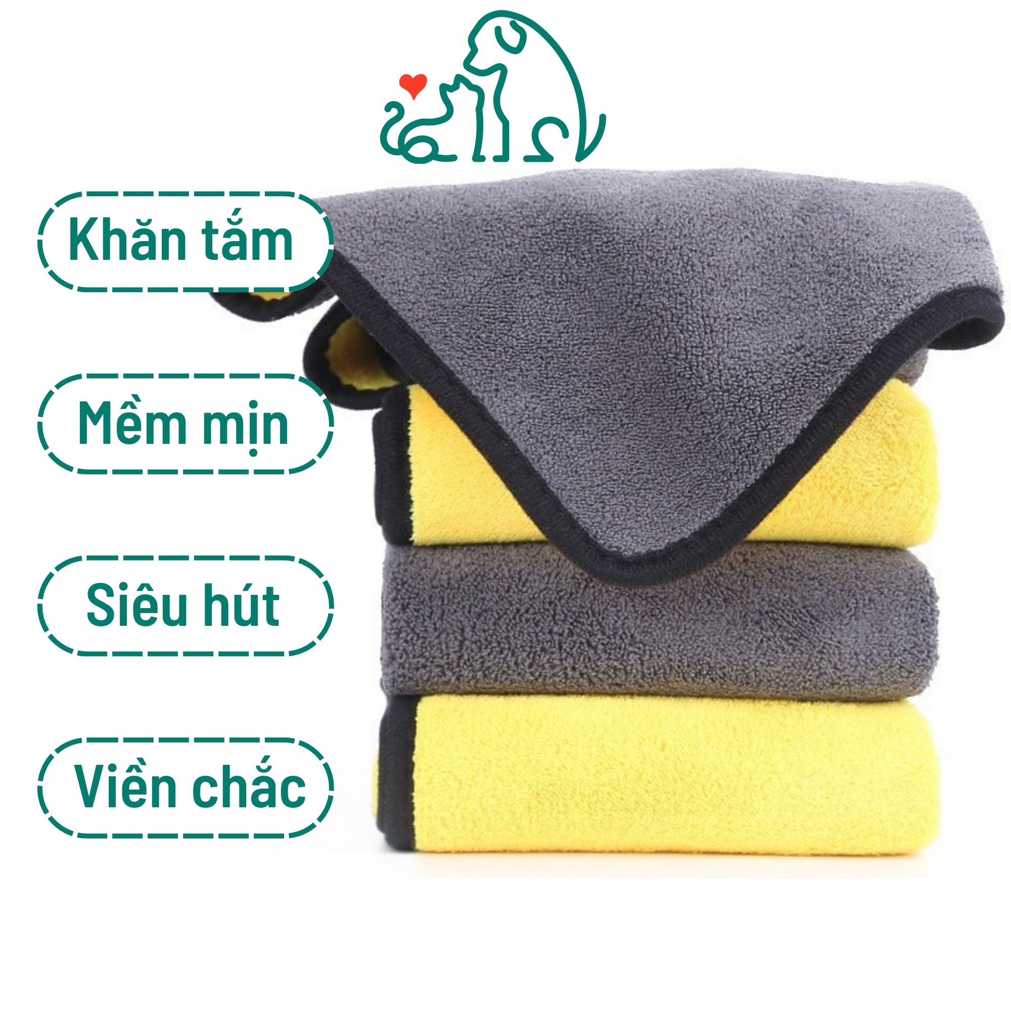 Khăn tắm chó mèo 2 mặt microfiber siêu thấm không rụng lông đủ size