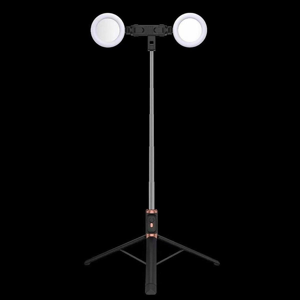 Gậy chụp ảnh selfie 3 chân kéo dài 170cm, có 2 bóng đèn LED trợ sáng và Bluetooth điều khiển từ xa lên đến 10 mét, TRẮNG - TRẮNG