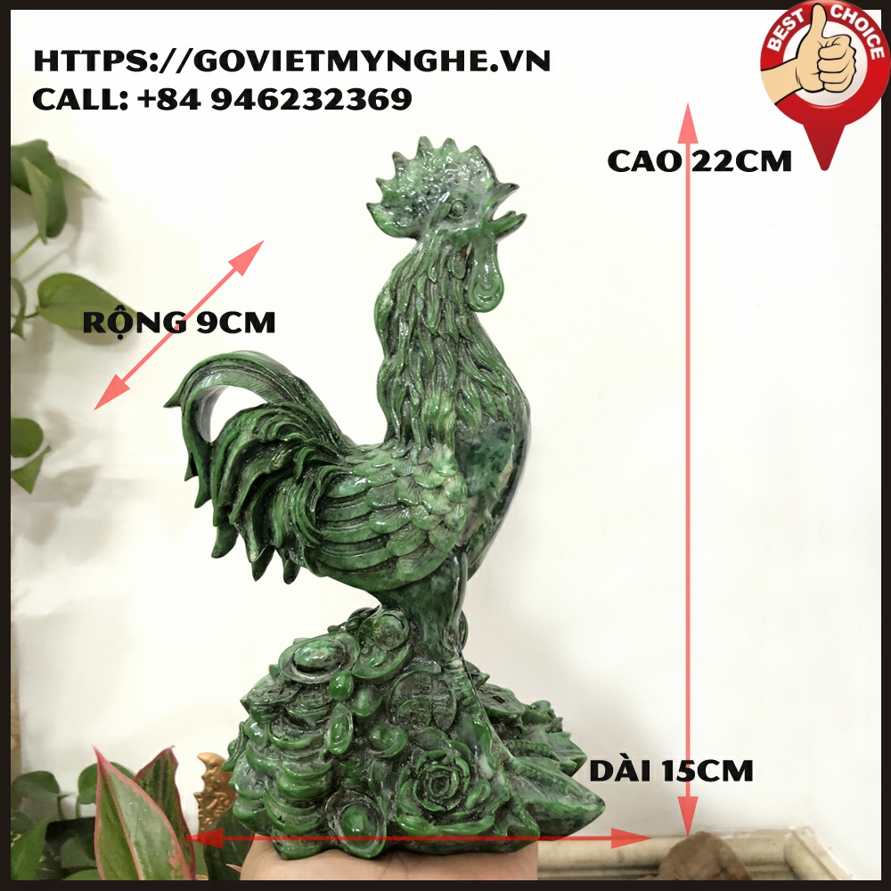 Tượng đá con gà trang trí phong thủy bàn làm việc gà trang trí phong thủy nhà cửa - Xanh lục bích