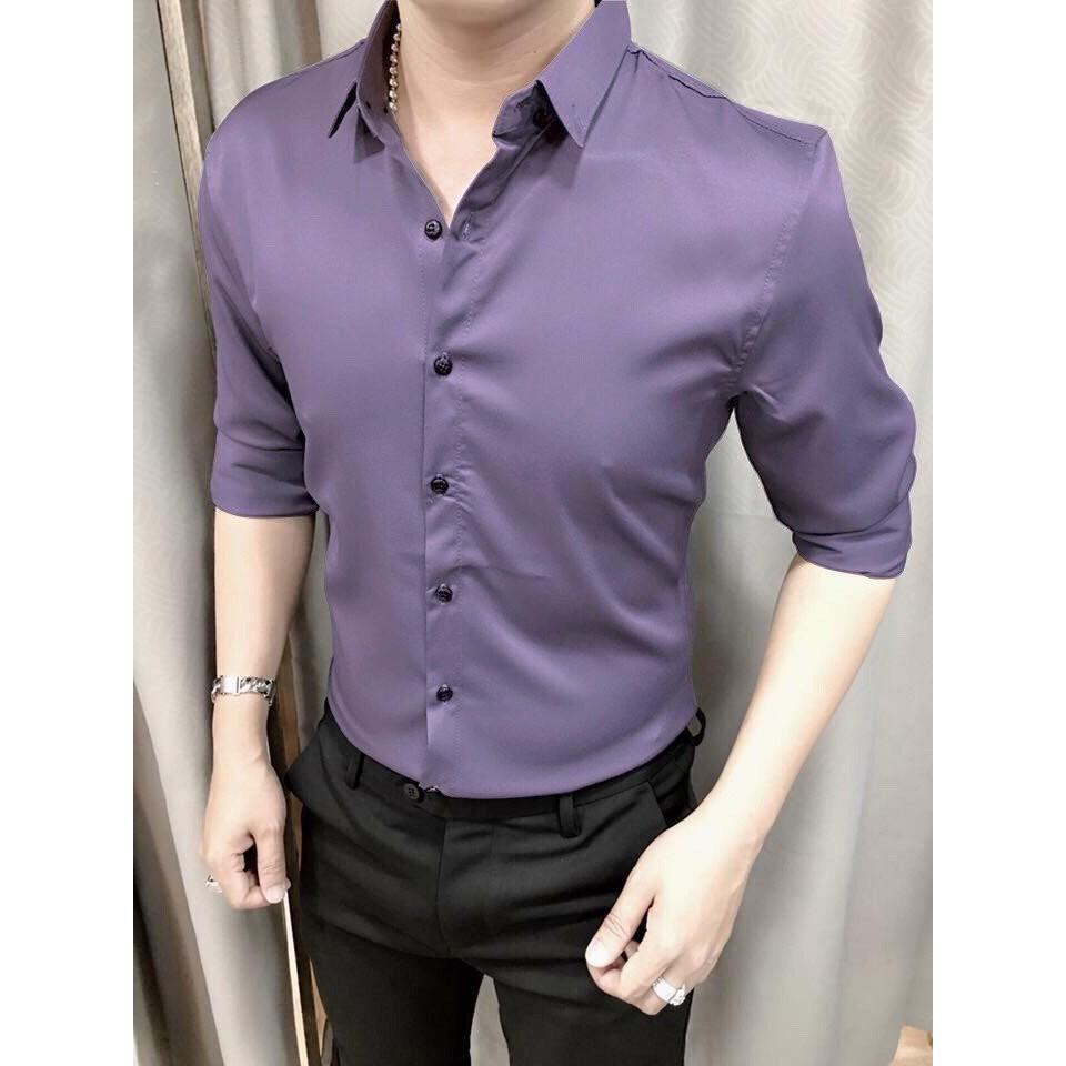 Áo sơ mi tay dài vải kate co giãn