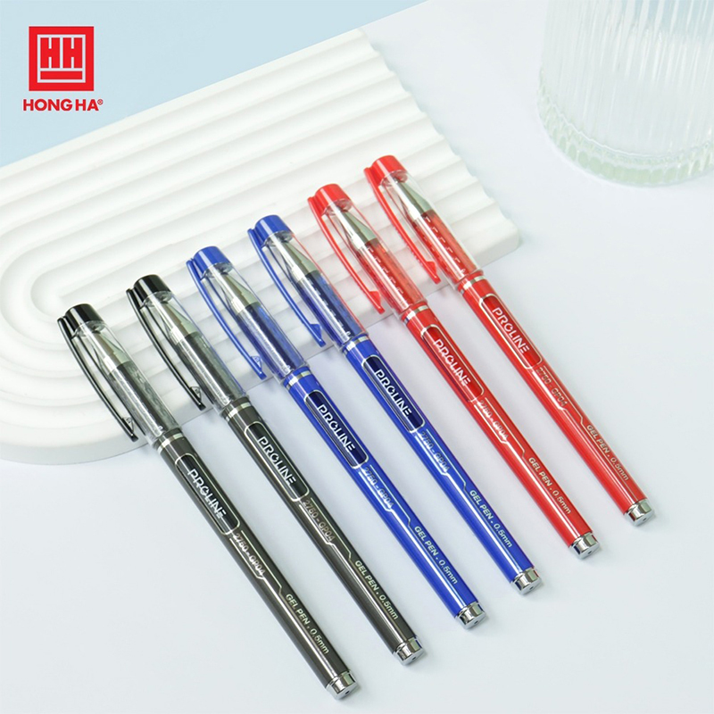 Bút gel Proline 0.5mm Hồng Hà GP04 - 3 màu xanh, đen, đỏ dành cho văn phòng - 2750