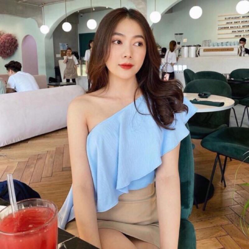 Áo croptop bèo lệch vai có ảnh thật