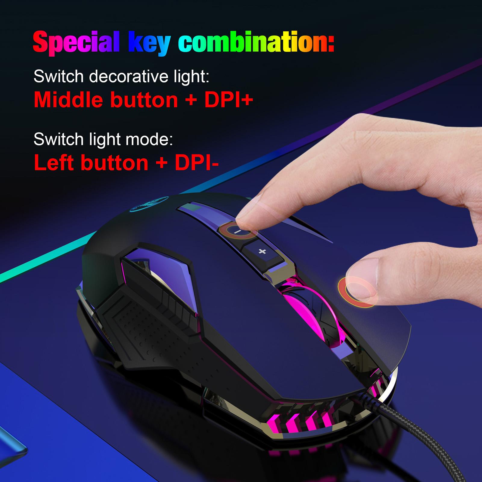 HXSJ X200 8 Keys Wired Gaming Mouse Macro Programming Mouse with 4-gear Adjustable DPI Colorful Lighting Effects