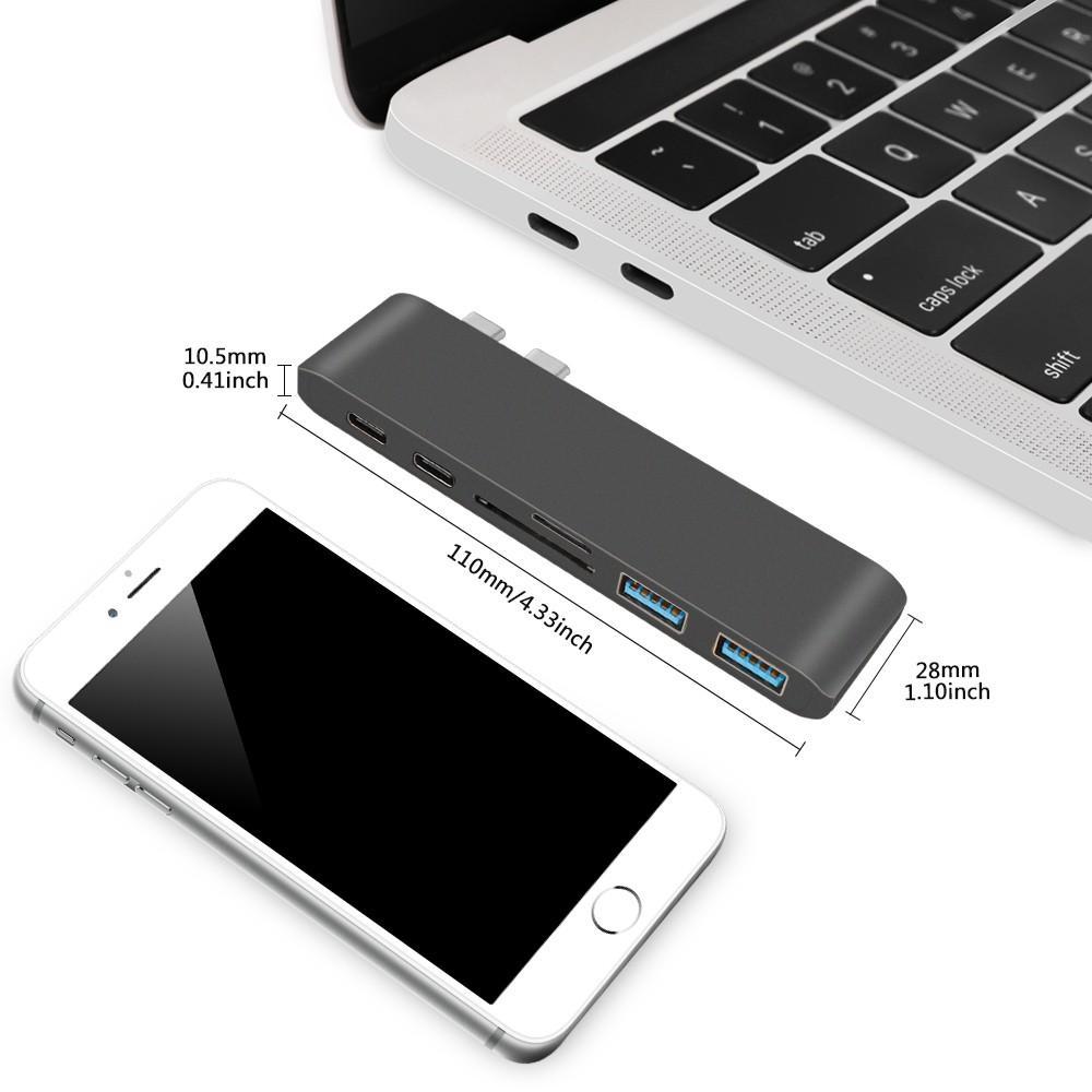 USB C Hub 2 USB 3.0 Port Micro SD Type-C Adapter Charging&Reader Pro 13 15 16 Air 13.3 A1932 A2159 A2141