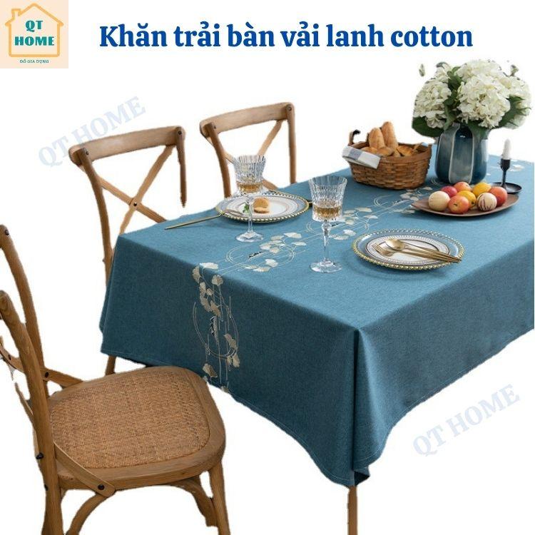 Khăn Trải Bàn Vải Lanh Cotton Màu Đồng Nhất, Thêu Bông Hoa Nổi, Sang Trọng