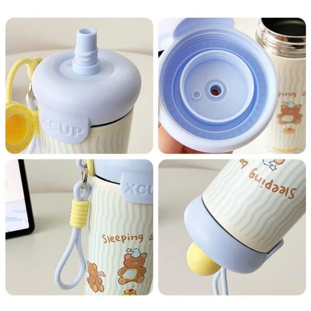 Bình Giữ Nhiệt XCUP 650ml Inox 316 Cao Cấp – Nắp Bật Kèm Dây Đeo, In Hình Hoạt Hình Cute, Giữ Nóng Lạnh 12H – 4 Mẫu - HÀNG CHÍNH HÃNG MINIIN