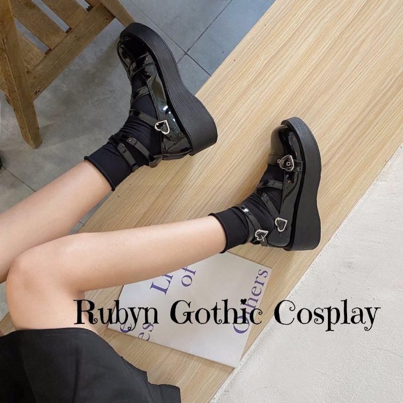 Giày Búp Bê Lolita Retro Móc Trái Tim Độc Lạ Đế Cao 5cm ( Size 35 - 39 ). K89