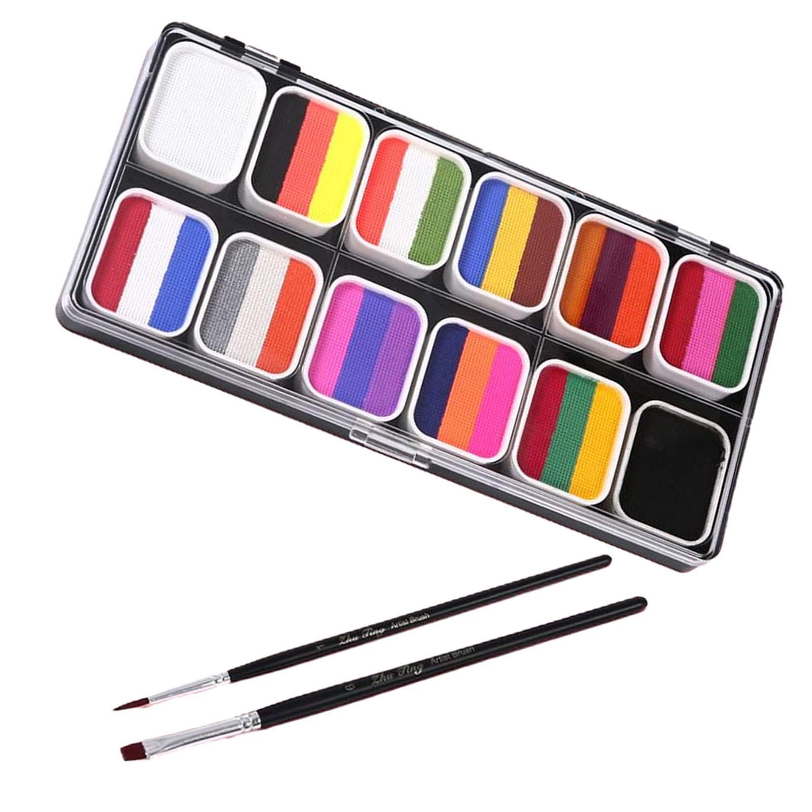 Face Body Paint with 2 Brushes Makeup Pigment Palette for Music Festival