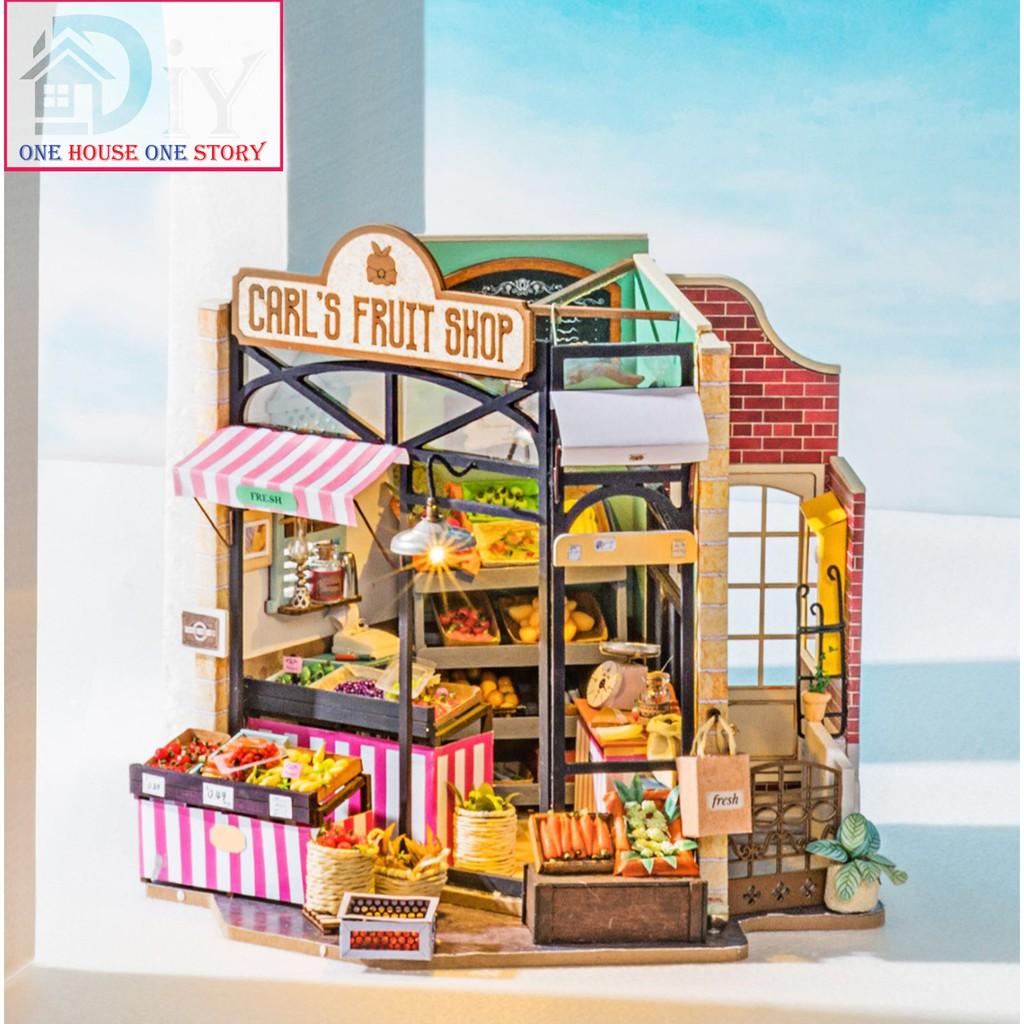 [Bản Quốc tế]Mô hình nhà búp bê lắp ráp bằng gỗ Dollhouse CARL'S FRUIT SHOP - mã DG142 (Kèm keo + nhíp)