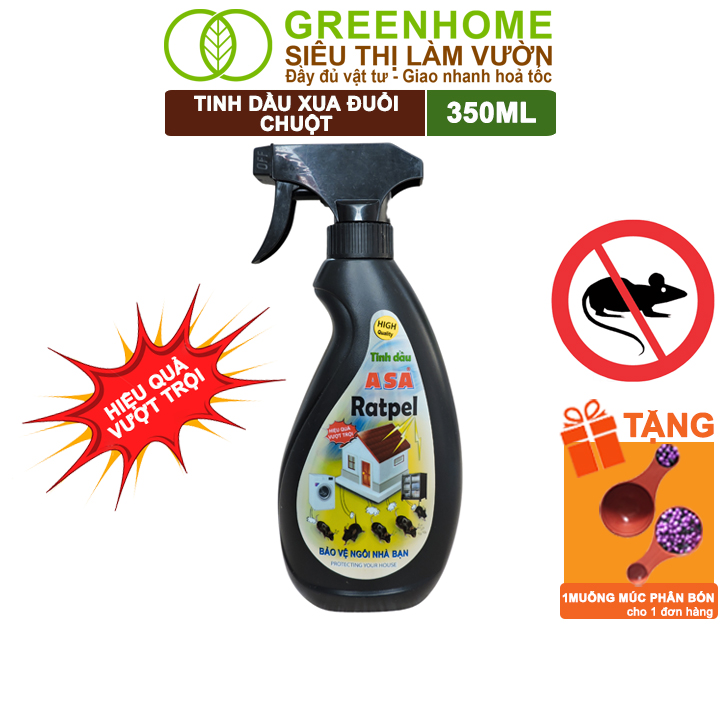 Tinh Dầu Xua Đuổi Chuột Greenhome, ASA Rapel, Chai 350ml, Thảo Mộc, An Toàn Cho Người Và Vật Nuôi
