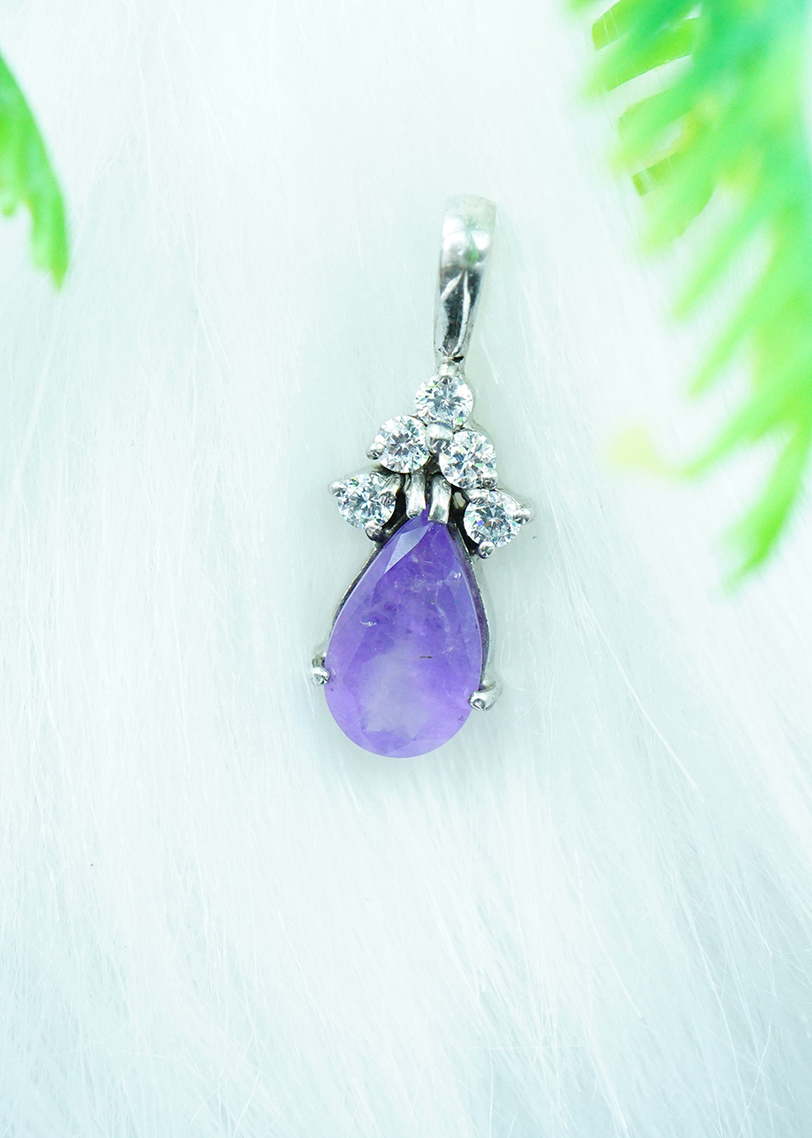Mặt dây chuyền thạch anh tím Amethyst tự nhiên kiểu giọt nước