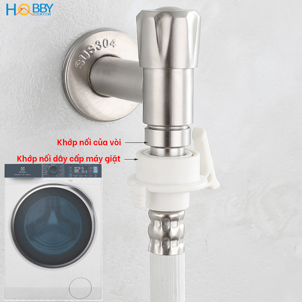 Vòi xả hồ cấp nước máy giặt Hobby Home Decor VIN3 - chuẩn Inox 304 - 2 loại tùy chọn