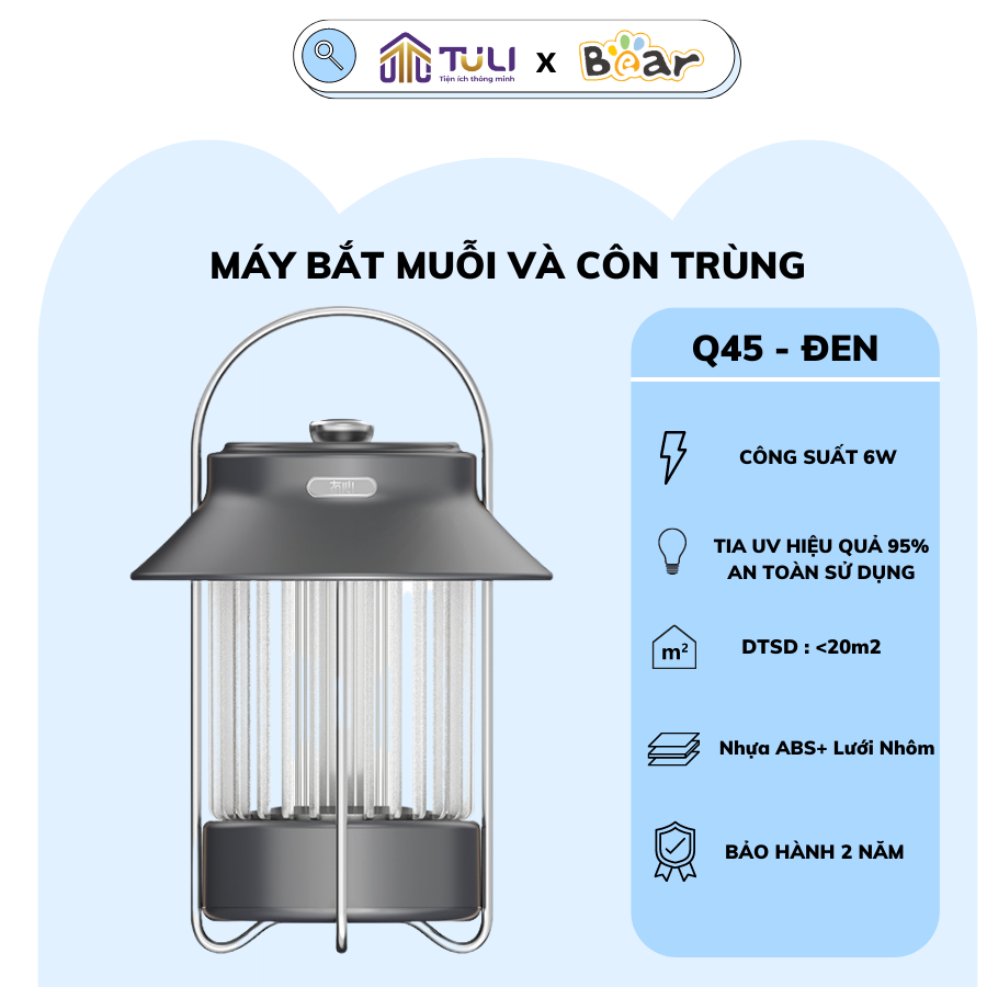 Đèn bắt muỗi cao cấp, thông minh TuLi Q45 6W - Hồng bắt diệt côn trùng, bướm đêm an toàn, hiệu quả đến 98%, BH 2 năm.Gia dụng TuLi