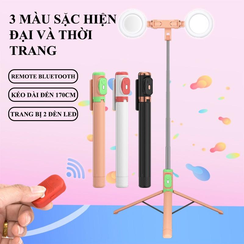 Gậy chụp ảnh 3 chân kéo dài 170cm có 2 bóng đèn led trợ sáng, bluetooth điều khiển từ xa JC-18H