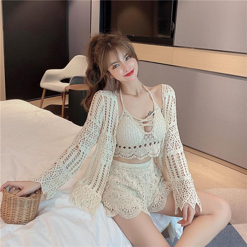 Sét bikini đi biển ba món len móc