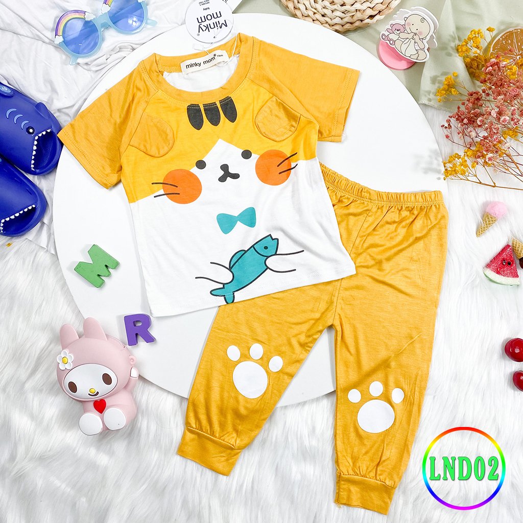 Bộ Tay Ngắn Quần Dài Cho Bé Gái Bé Trai 8-29kg Minky mon Vải Thun Lạnh