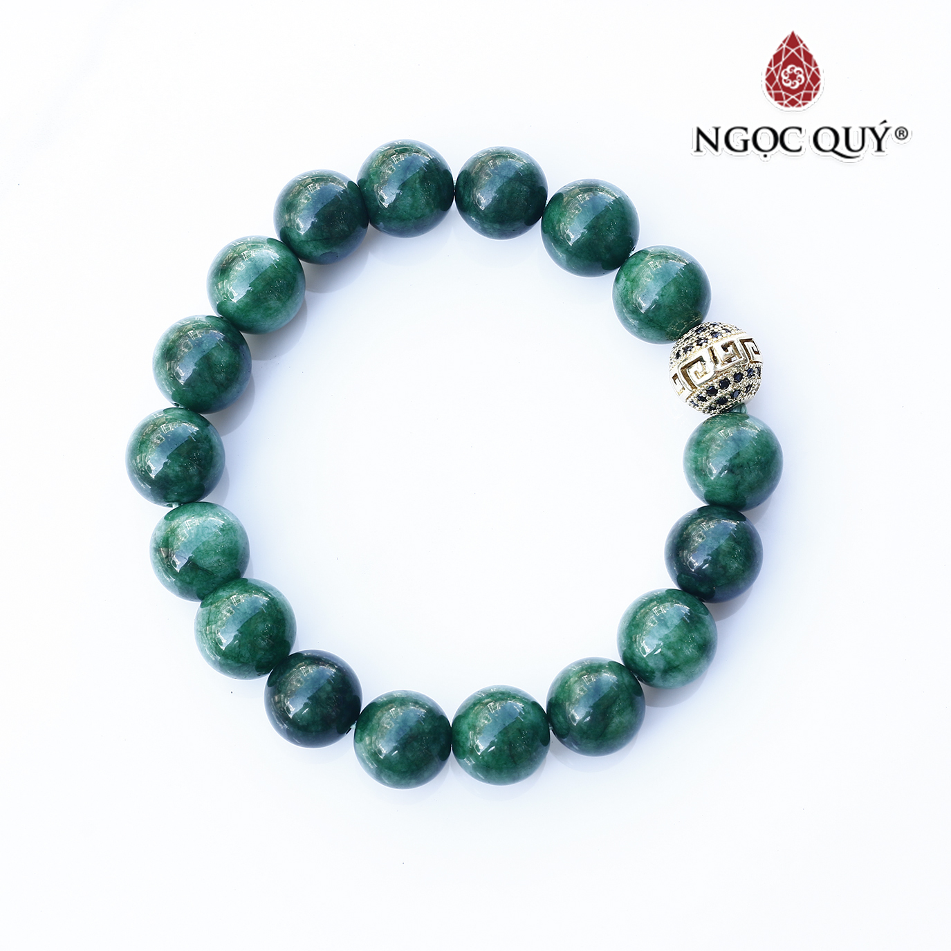 Vòng đá thiên nhiên hạt 10mm phối charm hợp kim đính đá - Ngọc Quý