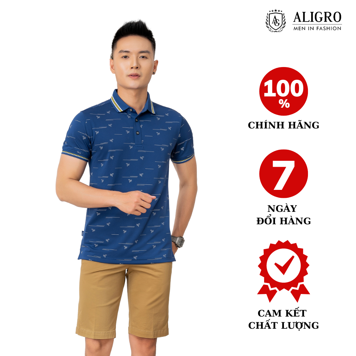 Áo POLO màu Navy in thân ALGPLO68