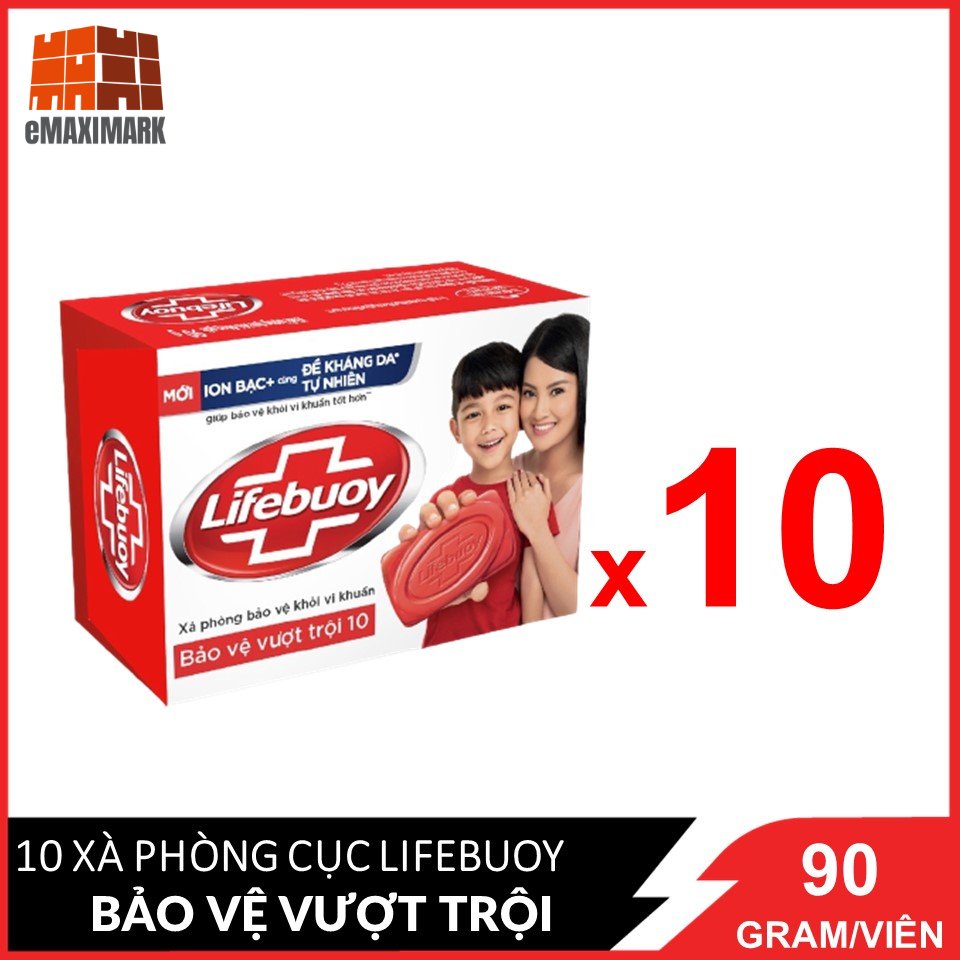 COMBO 10 Xà bông cục Lifebuoy Bảo vệ vượt trội 10 (Đỏ) 90gX10 viên