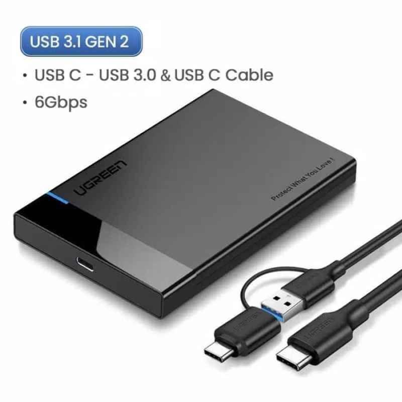 Ugreen UG60735US221TK USB typec 3.1 gen2 ra 2.5inch 6G hộp đựng ổ cứng kèm 1 sợi cáp 2 trong 1 Type C ra A + C - HÀNG CHÍNH HÃNG