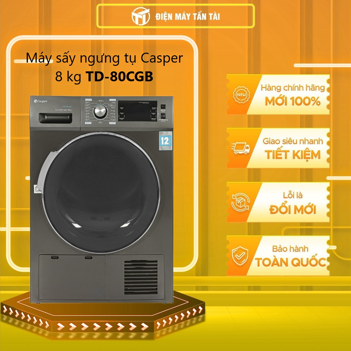 Máy sấy ngưng tụ Casper 8kg TD-80CGB - Hàng Chính Hãng (Chỉ Giao HCM)