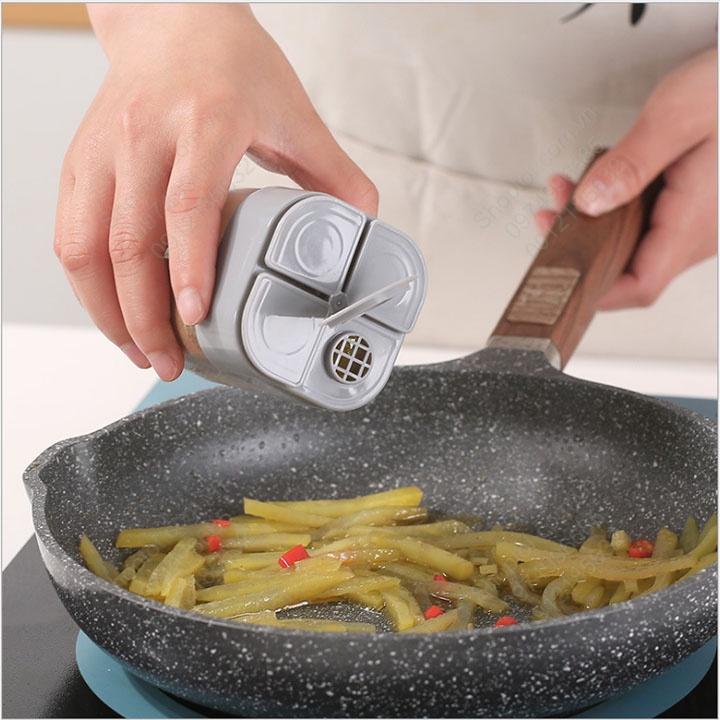 Hộp để gia vị 4 ngăn đa năng, các ngăn độc lập, có thể để 4 loại gia vị, làm bằng nhựa PP và PS