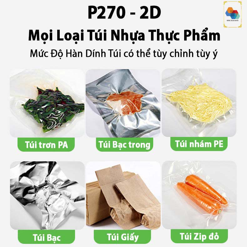 Máy hút chân không công nghiệp để bàn Shineye P270-2D hút mọi loại túi, đồ ướt dầu mỡ dễ dàng, tự động hoàn toàn, hàng chính hãng