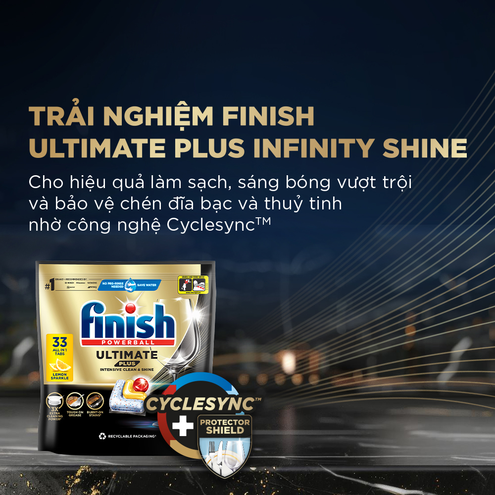 [Mới] Viên rửa chén bát hương chanh Finish Altimate plus All in 1, túi 33 viên - Dòng siêu cao cấp